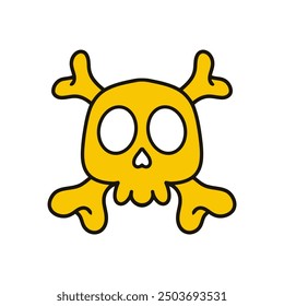 yellow skull cartoon flat design vector illustration. crossbones cartoon