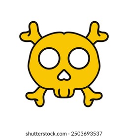 yellow skull cartoon flat design vector illustration. crossbones cartoon