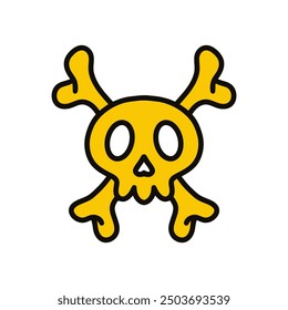 yellow skull cartoon flat design vector illustration. crossbones cartoon