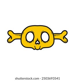 yellow skull cartoon flat design vector illustration. crossbones cartoon