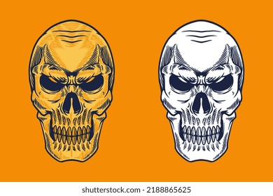 yellow skull head mascot vector illustration cartoon style