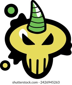 yellow skull with one powerful horn