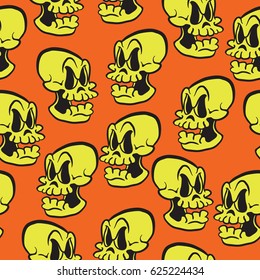 yellow skull seamless pattern on orange