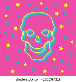 Yellow skull a stars on a pink background, sign for design, vector illustration