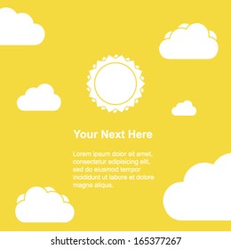 Yellow sky with clouds and sun
