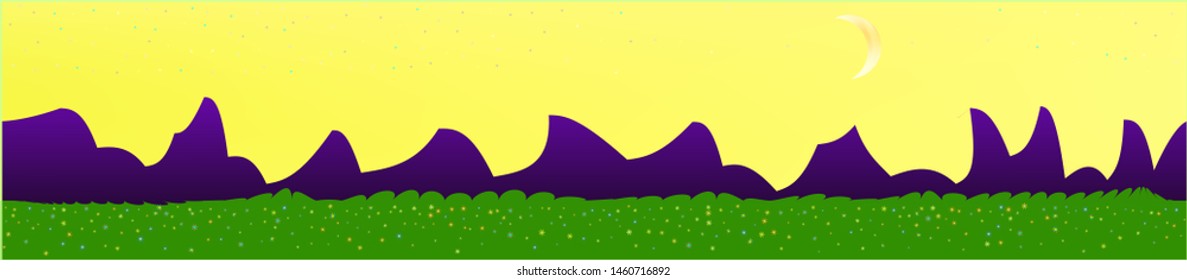 Yellow sky, and mountains landscape. Abstract, horizontal texture background picture. Colorful skinali background abstraction. Recent glass print fantasy. Horizon, unused. Old game style.