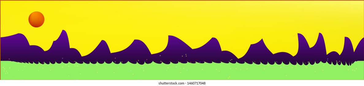 Yellow sky, and mountains landscape. Game style panaramic pattern. Concept skinali mesh pattern. Fresh glass print fantasy. Horizon, smoot. Old game style.