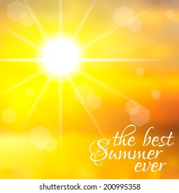 Yellow sky with summer sun burst. Vector illustration.