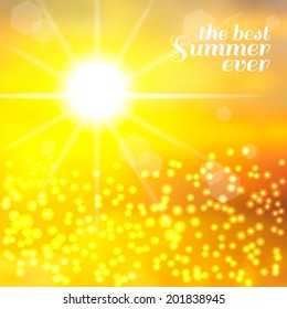 Yellow sky with summer sun burst. Vector illustration.