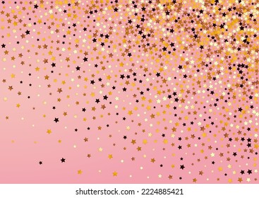 Yellow Sky Vector Pink Background. Golden Luxury Star Texture. Glow Bright Design.  Gilded Shiny Glitter Template.