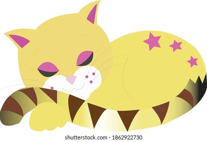 El gato dormido amarillo sonríe mientras sueña y se acaricia contra su historia.