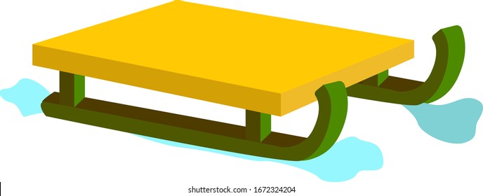 Yellow sleigh, illustration, vector on white background.