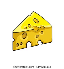 Yellow slice of cheese. Vector illustration of cheese on white background
