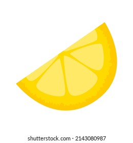 Trozo amarillo de limón. Cítricos. Alimentos vegetales frescos y saludables. Ingrediente de receta. Dulces y agrias temporadas de productos naturales para platos y bebidas. Ilustración vectorial plana aislada en fondo blanco