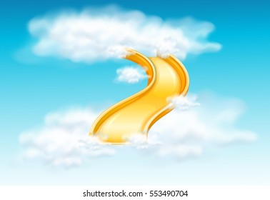 Yellow slide in the fluffy clouds illustration