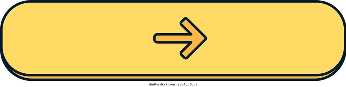 Yellow slider switch with Arrow direction symbol. On off and control options toggle, digital panel element of modern multimedia device. Stroke outline vector icon isolated on white background