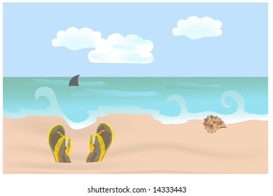 Yellow slippers on the beach