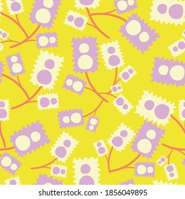 Yellow with small ditsy florals and marks seamless pattern background design.