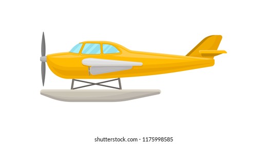 Yellow small plane, light aircraft vector Illustration on a white background