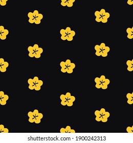 yellow small tiny flowers on black background. seamless pattern with trendy colors . cute design for textile, kids, notebooks, cards