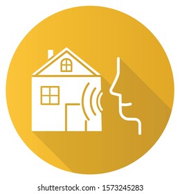 Yellow smart home control flat design long shadow glyph icon. Voice management idea. Distant command. Speech, soundwave. Innovative technology, automation system. Vector silhouette illustration