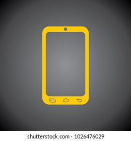 Yellow Smart Phone Icon on Black Background.