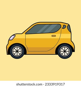 Yellow smart small car cartoon art illustration vector design