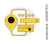 Yellow Smartphone App Interface Location Five Stars Graph Search application