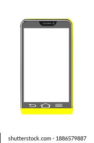 Yellow smartphone computer graphics having white display. Isolated phone illustration on white background.