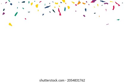 Fondo blanco del vector de frotis amarillo. Papel tapiz de pintura con efecto. Fondo de las partículas del festival. Tarjeta de Carnaval de Confetti Blanco.