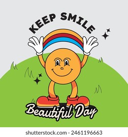 yellow smile with beautiful day vintage mascot