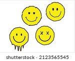 yellow smile design Melting Smile Streetwear Design Black and Yellow Color Commercial Use Urban style City graffiti smiling face. Various types of faces with drip, splash, disheveled,