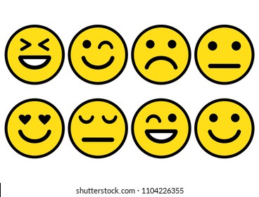 Yellow smile face icons with different emotions. Vector illustration