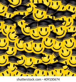 yellow smile face pattern graduation ceremony icon and hat background.congratulations vector illustration.