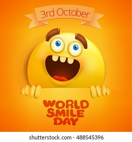 Yellow smile face. World smile day card template. Vector illustration