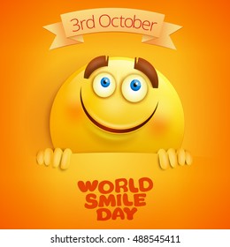 Yellow smile face. World smile day card template. Vector illustration