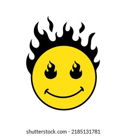 Yellow Smile With Fire Streetwear Design Black Color Commercial Use