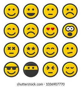 Yellow Smile Icons Set on White Background. Vector