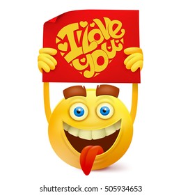 Yellow smile round face character with love message banner Vector illustration