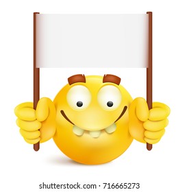 Yellow smile round face character with message banner templateVector illustration