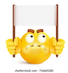 Yellow smile round face character with message banner templateVector illustration