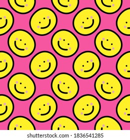 Yellow smile ,seamless pattern on pink background.