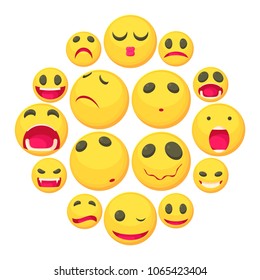 Yellow smiles fun icons set. Cartoon illustration of 16 yellow smiles fun vector icons for web