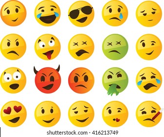 Yellow smiley or emoticon set isolated on white or transparent background