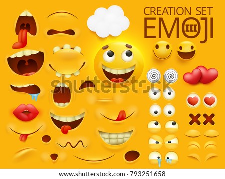 Yellow smiley face emoji character for your scenes template. Emotion big collection. Vector illustration