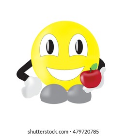 Yellow smiley holding a red apple