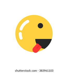 yellow smiley icon like runner. concept of emoji, grin, workout competition, training, foodie, enjoy food, crazy, mad. flat style trend modern emoji logo design vector illustration on white background