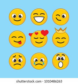 Yellow smilies on a blue background. Vector illustration.