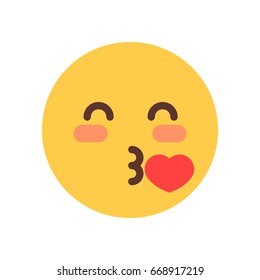 Yellow Smiling Cartoon Face Blow Kiss Emoji People Emotion Icon Flat Vector Illustration svg