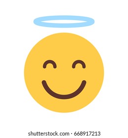 Yellow Smiling Cartoon Face Cute Angel Emoji People Emotion Icon Flat Vector Illustration